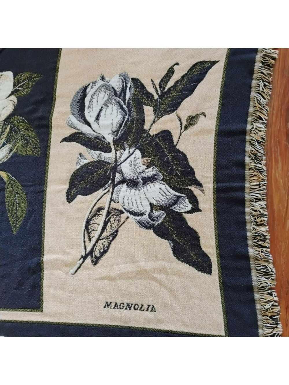 Vintage Williamsburg Goodwin Weavers Tapestry Throw Blanket, Magnolia Flowers - Picture 7 of 8